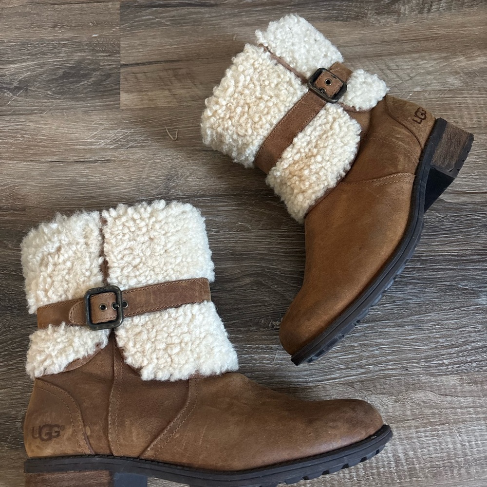 UGG Tan and Cream Shearling Boots